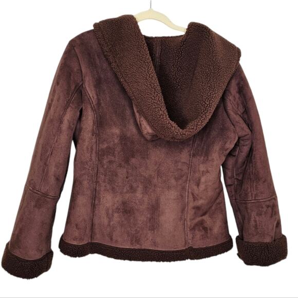 Disney Suede Hooded Sharpa Lined Coat Embroidered Mickey Mouse Large - Picture 8 of 11